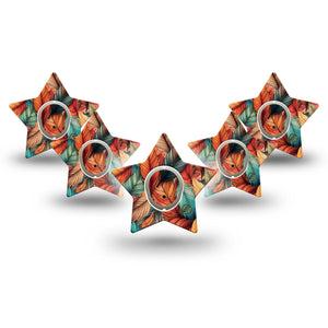 ExpressionMed Fall Leaf Feathers Dexcom G7 Star Shape Tape, Dexcom Stelo Glucose Biosensor System,  5-Pack Tape and 5-Pack Sticker Harvest Time Fall Feathers Overlay Patch CGM Design