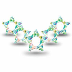 ExpressionMed Happy Go Lucky Flowers Dexcom G7 Star Shape Tape, Dexcom Stelo Glucose Biosensor System,  5-Pack Green And Peachy Lightly Painted Petals Overlay Patch CGM Design