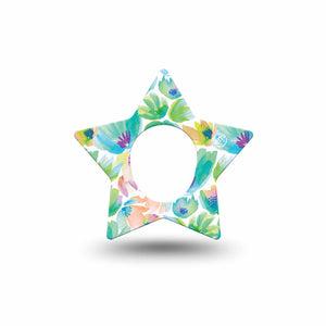 ExpressionMed Happy Go Lucky Flowers Dexcom G7 Star Shape Tape, Dexcom Stelo Glucose Biosensor System,  Single Watercolor Theme Painting Overlay Patch CGM Design