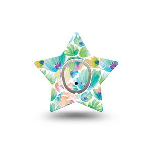 ExpressionMed Happy Go Lucky Flowers Dexcom G7 Star Shape Tape, Dexcom Stelo Glucose Biosensor System,  Single Tape and Single Sticker Green Petal Painting Inspired Overlay Patch CGM Design
