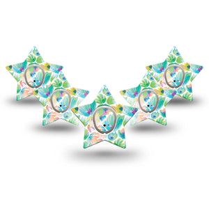 ExpressionMed Happy Go Lucky Flowers Dexcom G7 Star Shape Tape, Dexcom Stelo Glucose Biosensor System,  5-Pack Tape and 5-Pack Sticker Happy Feel Florals Overlay Patch CGM Design