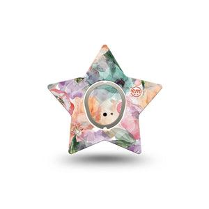 ExpressionMed Flower Clouds Dexcom G7 Star Shape Tape, Dexcom Stelo Glucose Biosensor System, Single Tape and Single Sticker Light Purple Pink Orange Blossoms, Overlay Patch CGM Design