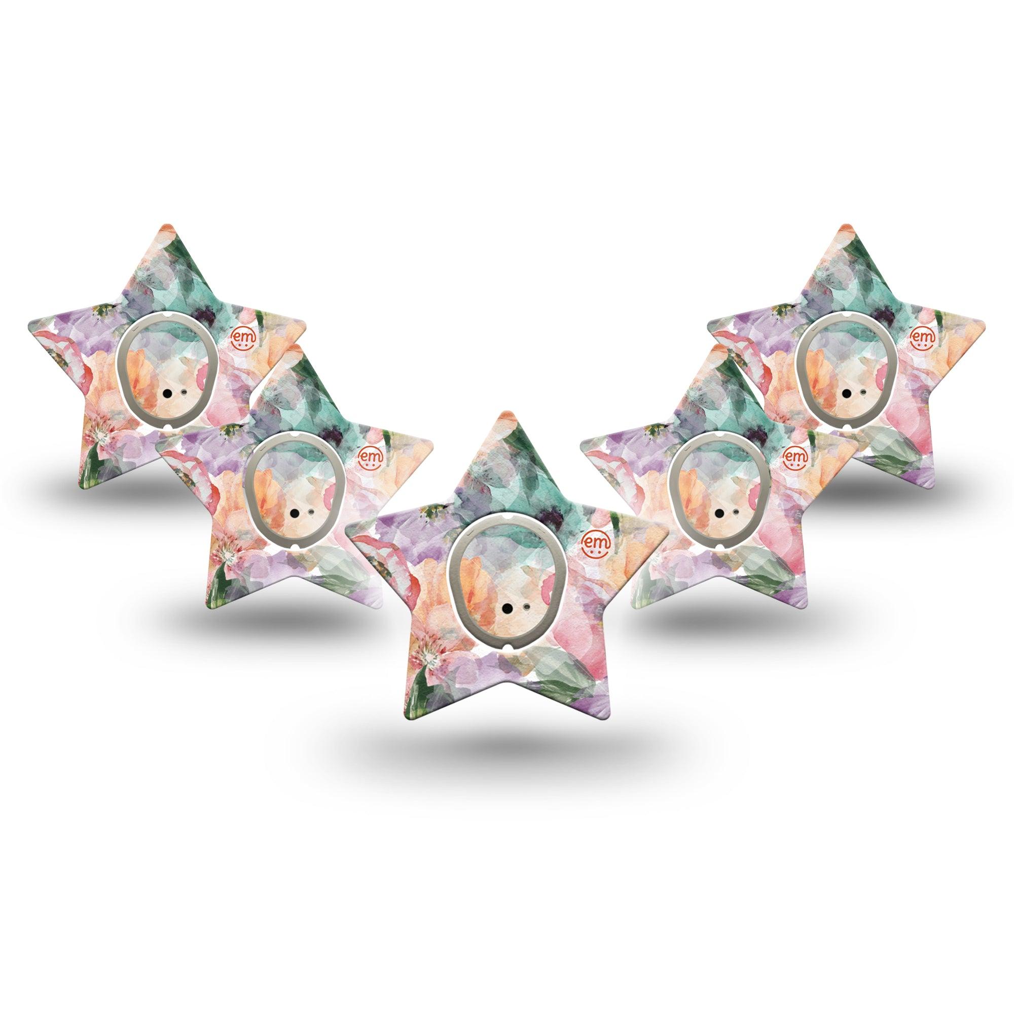 ExpressionMed Flower Clouds Dexcom G7 Star Shape Tape, Dexcom Stelo Glucose Biosensor System, 5-Pack Tape and 5-Pack Sticker Soft-Colored Textured Florals, Overlay Patch CGM Design