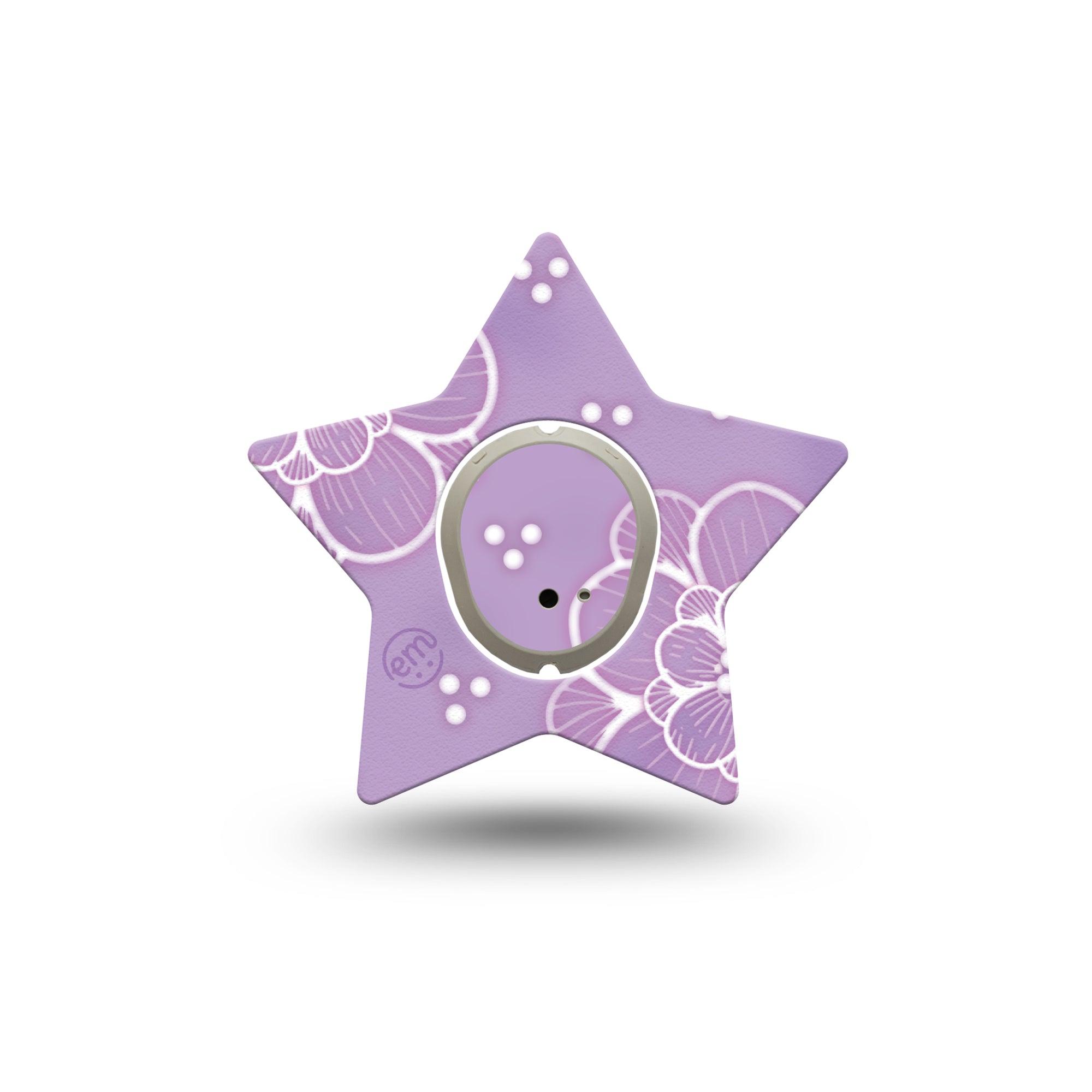 ExpressionMed Purple Flowers Dexcom G7 Star Shape Tape, Dexcom Stelo Glucose Biosensor System,  Single Tape and Single Sticker Cute Purple Blossoms, Overlay Patch CGM Design