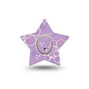ExpressionMed Purple Flowers Dexcom G7 Star Shape Tape, Dexcom Stelo Glucose Biosensor System,  Single Tape and Single Sticker Cute Purple Blossoms, Overlay Patch CGM Design