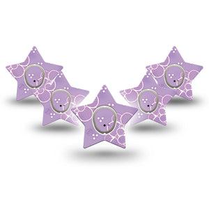 ExpressionMed Purple Flowers Dexcom G7 Star Shape Tape, Dexcom Stelo Glucose Biosensor System,  5-Pack Tape and 5-Pack Sticker Beautiful Dainty Lilac Garden, Overlay Patch CGM Design