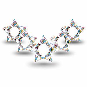 ExpressionMed Vintage Music Tapes Dexcom G7 Star Shape Tape, Dexcom Stelo Glucose Biosensor System, 5-Pack Tape Neon Cassette Tapes, Adhesive Tape CGM Design