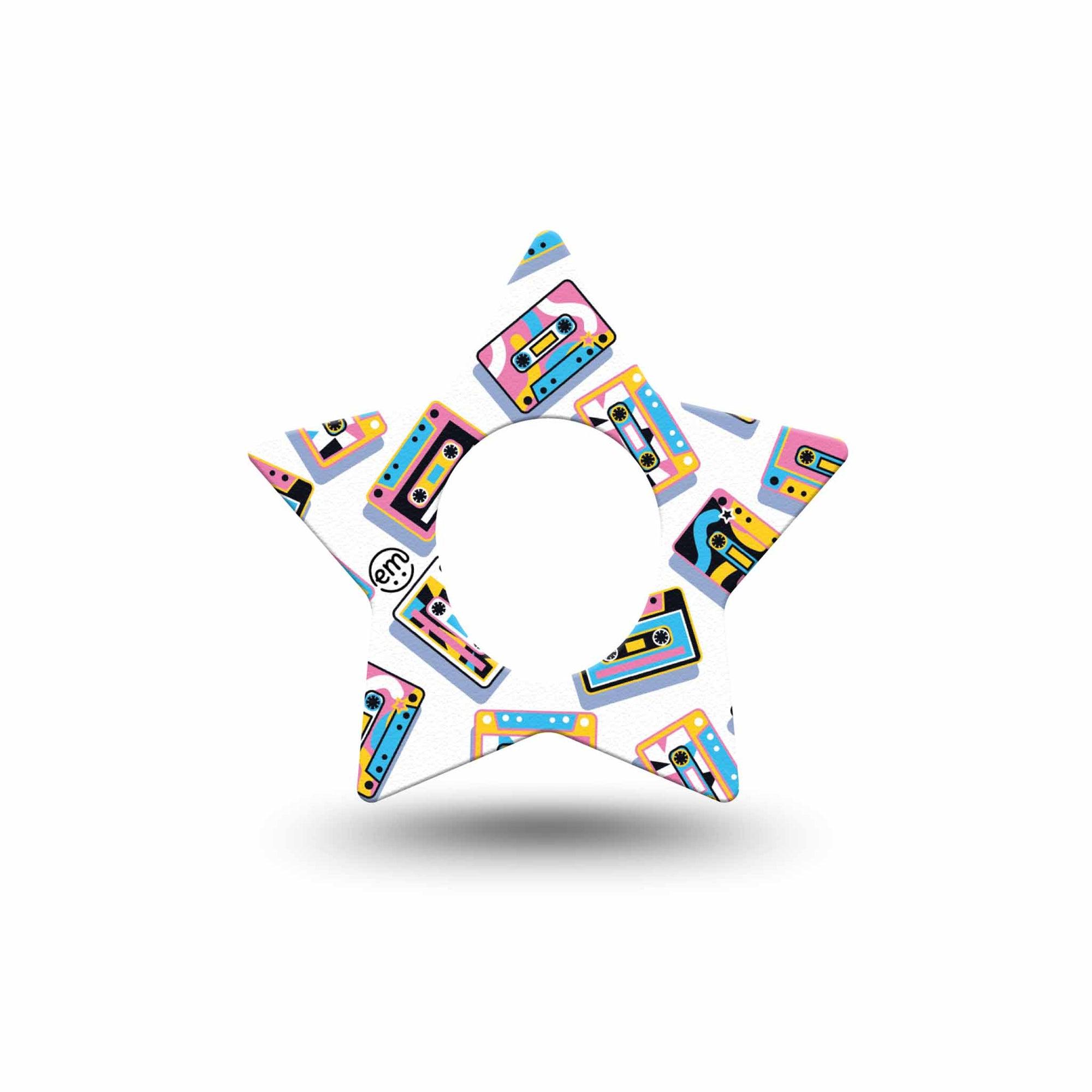 ExpressionMed Vintage Music Tapes Dexcom G7 Star Shape Tape, Dexcom Stelo Glucose Biosensor System, Single Tape Fun Colorful Music Tapes, Adhesive Tape CGM Design