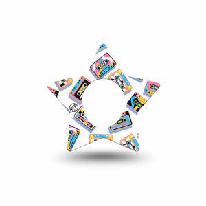 ExpressionMed Vintage Music Tapes Dexcom G7 Star Shape Tape, Dexcom Stelo Glucose Biosensor System, Single Tape Fun Colorful Music Tapes, Adhesive Tape CGM Design