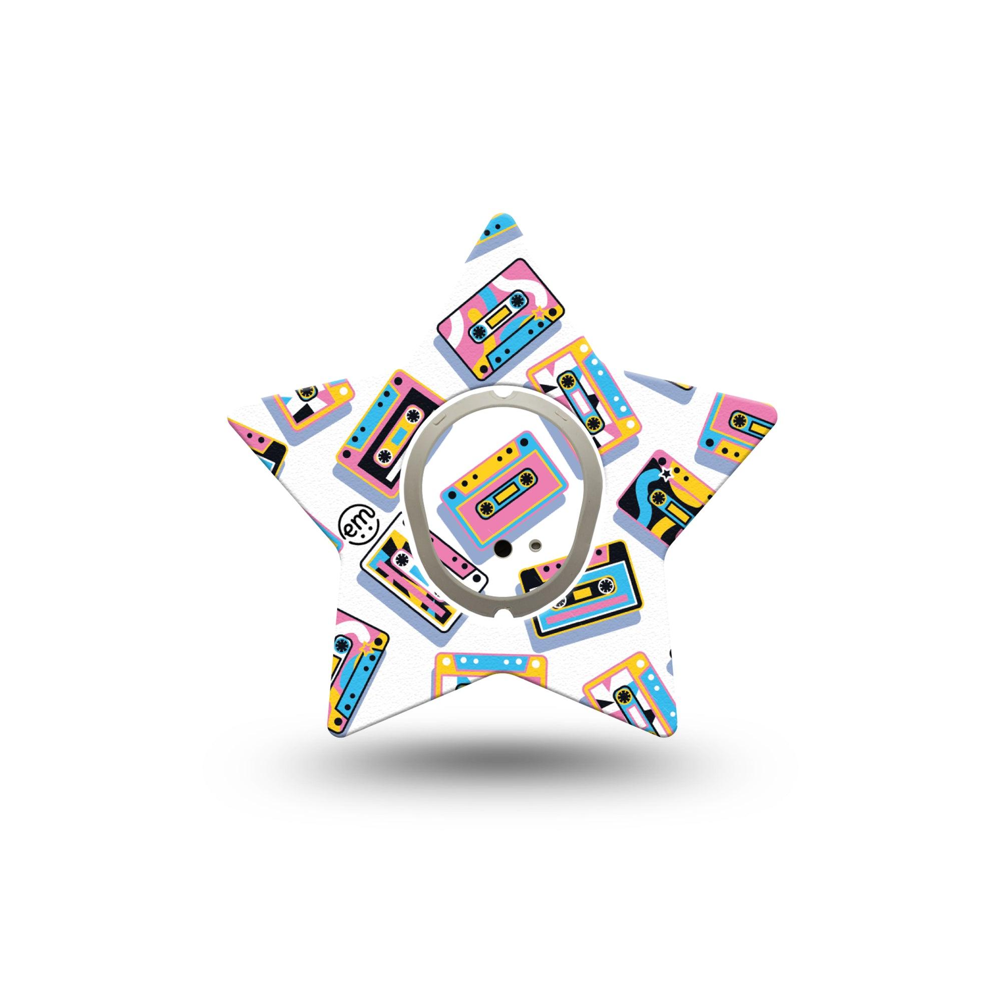 ExpressionMed Vintage Music Tapes Dexcom G7 Star Shape Tape, Dexcom Stelo Glucose Biosensor System, Single Tape and Single Sticker Bright Cassette Pattern, Adhesive Tape CGM Design