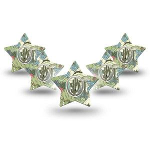 ExpressionMed Cactus Dexcom G7 Star Shape Tape, Dexcom Stelo Glucose Biosensor System, 5-Pack Tape and 5-Pack Sticker Desert Canyon Florals, Overlay Patch CGM Design