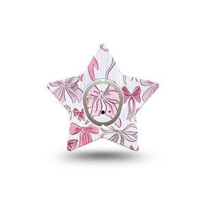 ExpressionMed Bows and Ribbons Dexcom G7 Star Shape Tape, Dexcom Stelo Glucose Biosensor System, Single Tape and Single Sticker Lovely Light Pink Ribbon Bow Print, Overlay Patch CGM Design