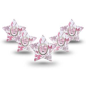 ExpressionMed Bows and Ribbons Dexcom G7 Star Shape Tape, Dexcom Stelo Glucose Biosensor System, 5-Pack Tape and 5-Pack Sticker Delicate Pink Bows, Overlay Patch CGM Design