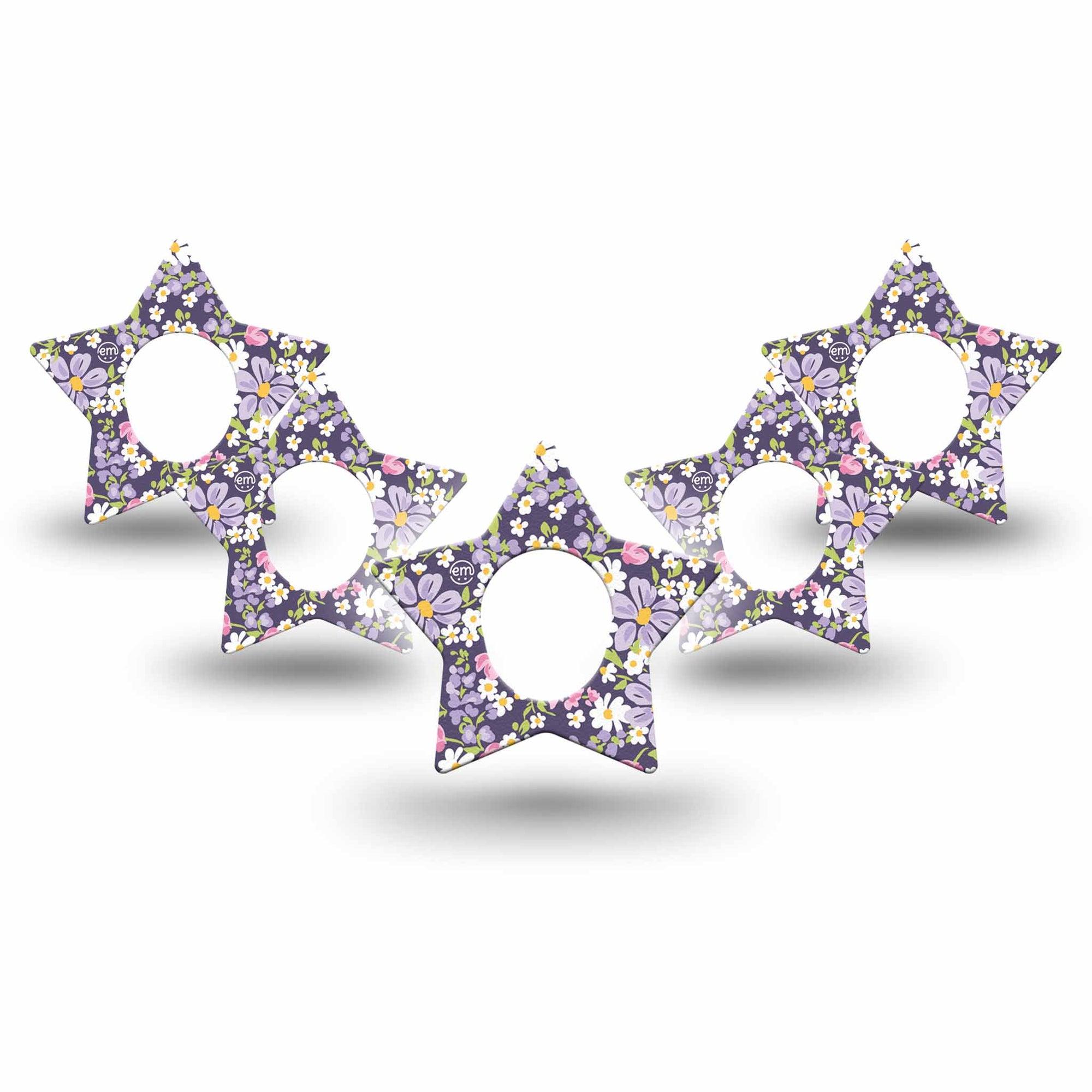 ExpressionMed Purple and Pink Flowers Dexcom G7 Star Shape Tape, Dexcom Stelo Glucose Biosensor System, 5-Pack Tape Purple Pink Small Floral Bouquet, Overlay Patch CGM Design