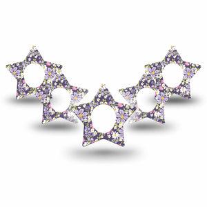 ExpressionMed Purple and Pink Flowers Dexcom G7 Star Shape Tape, Dexcom Stelo Glucose Biosensor System, 5-Pack Tape Purple Pink Small Floral Bouquet, Overlay Patch CGM Design