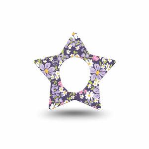 ExpressionMed Purple and Pink Flowers Dexcom G7 Star Shape Tape, Dexcom Stelo Glucose Biosensor System, Single Tape Tiny Lilac Pink Flower Blooms, Overlay Patch CGM Design