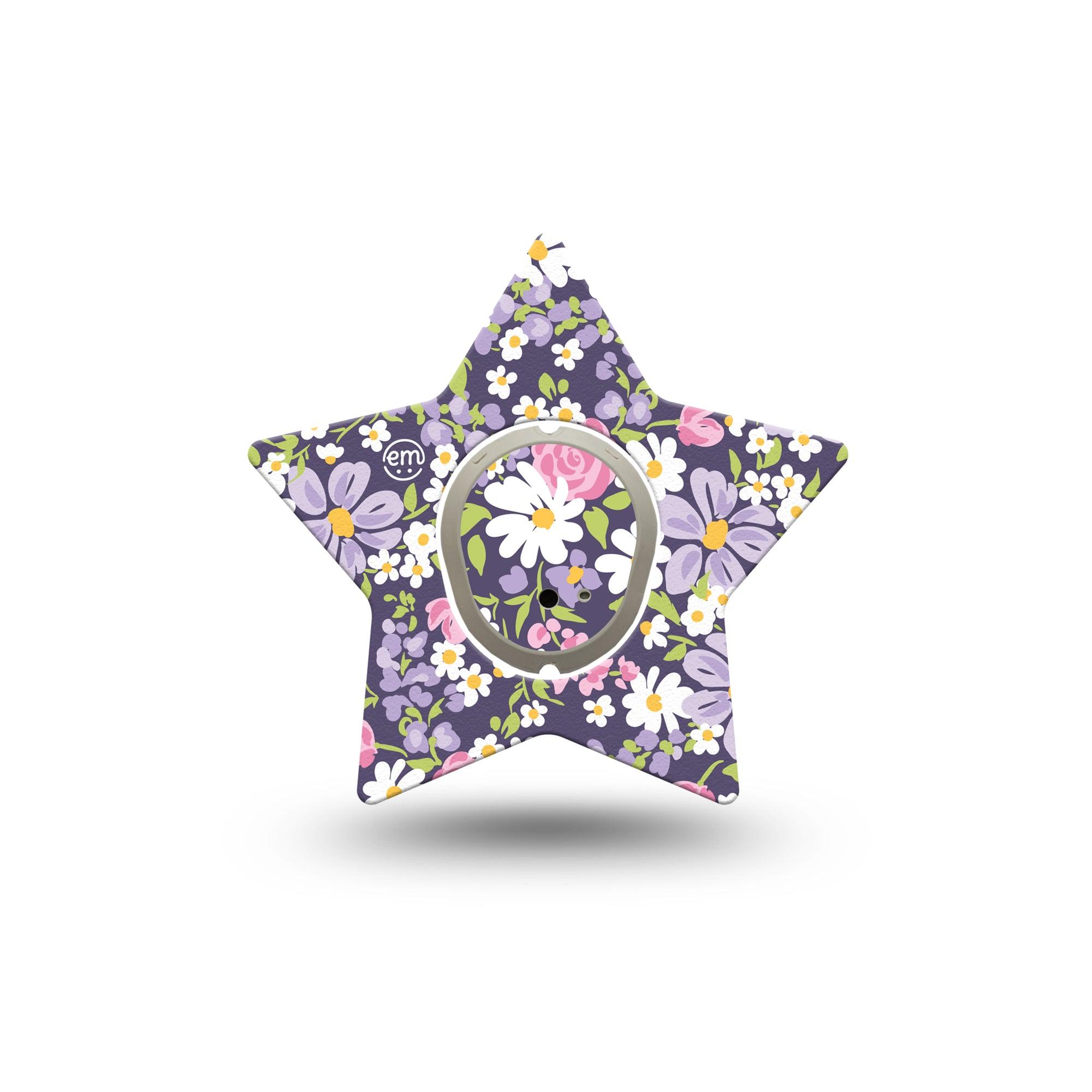 ExpressionMed Purple and Pink Flowers Dexcom G7 Star Shape Tape, Dexcom Stelo Glucose Biosensor System, Single Tape and Single Sticker Cute Rose Daisy Blossoms, Overlay Patch CGM Design