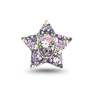 ExpressionMed Purple and Pink Flowers Dexcom G7 Star Shape Tape, Dexcom Stelo Glucose Biosensor System, Single Tape and Single Sticker Cute Rose Daisy Blossoms, Overlay Patch CGM Design