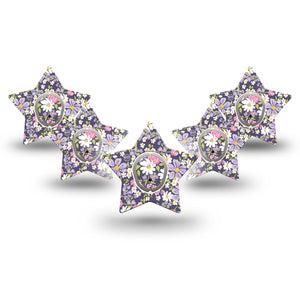 ExpressionMed Purple and Pink Flowers Dexcom G7 Star Shape Tape, Dexcom Stelo Glucose Biosensor System, 5-Pack Tape and 5-Pack Sticker Purple Pink Small Floral Bouquet, Overlay Patch CGM Design