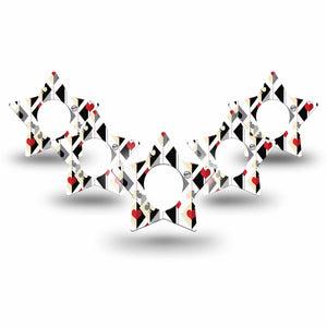 ExpressionMed Playing Cards Dexcom G7 Star Shape Tape, Dexcom Stelo Glucose Biosensor System,  5-Pack Tape Fun Geometric Suites Pattern, Overlay Patch CGM Design