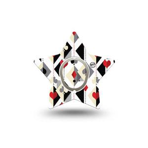 ExpressionMed Playing Cards Dexcom G7 Star Shape Tape, Dexcom Stelo Glucose Biosensor System,  Single Tape and Single Sticker Fun Geometric Suites Pattern, Overlay Patch CGM Design