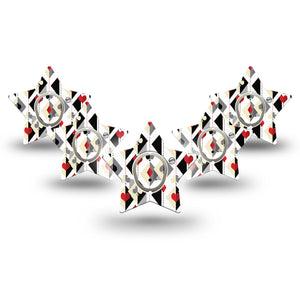 ExpressionMed Playing Cards Dexcom G7 Star Shape Tape, Dexcom Stelo Glucose Biosensor System,  5-Pack Tape and 5-Pack Sticker Fun Geometric Suites Pattern, Overlay Patch CGM Design