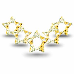 ExpressionMed Yellow Mosaic Floral Dexcom G7 Star Shape Tape, Dexcom Stelo Glucose Biosensor System, 5-Pack Tape Spring Floral Print, Plaster CGM Design