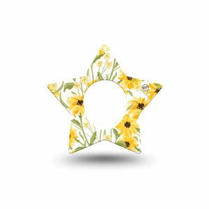 ExpressionMed Yellow Mosaic Floral Dexcom G7 Star Shape Tape, Dexcom Stelo Glucose Biosensor System, Single Tape Mustard Yellow Flower Plants, Adhesive Tape CGM Design