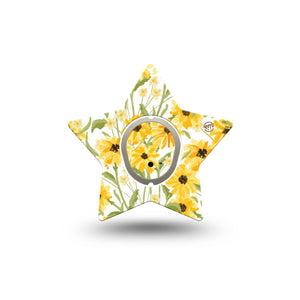 ExpressionMed Yellow Mosaic Floral Dexcom G7 Star Shape Tape, Dexcom Stelo Glucose Biosensor System, Single Tape and Single Sticker Spring Floral Print, Plaster CGM Design