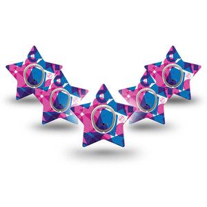 ExpressionMed Violet Vortex Dexcom G7 Star Shape Tape, Dexcom Stelo Glucose Biosensor System,  5-Pack Tape and 5-Pack Sticker Fun Shape Mix, Overlay Patch CGM Design