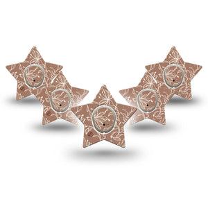 ExpressionMed Mocha Mousse Lace Dexcom G7 Star Shape Tape, Dexcom Stelo Glucose Biosensor System, 5-Pack Tape and 5-Pack Sticker Mocha White Flowers, Overlay Patch CGM Design