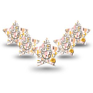 ExpressionMed Squiggles Dexcom G7 Star Shape Tape, Dexcom Stelo Glucose Biosensor System, 5-Pack Tape and 5-Pack Sticker Fun Pink Yellow Pattern, Overlay Patch CGM Design