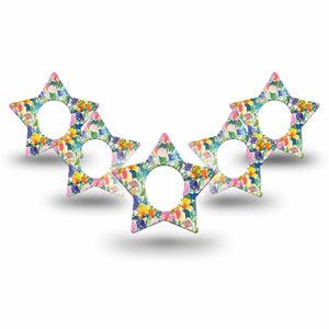 ExpressionMed Summer Fling Dexcom G7 Star Shape Tape, Dexcom Stelo Glucose Biosensor System, 5-Pack Tape Painted Garden, Overlay Patch CGM Design