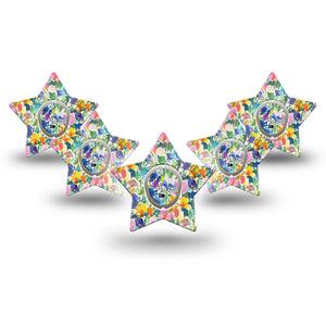 ExpressionMed Summer Fling Dexcom G7 Star Shape Tape, Dexcom Stelo Glucose Biosensor System, 5-Pack Tape and 5-Pack Sticker Painted Garden, Overlay Patch CGM Design