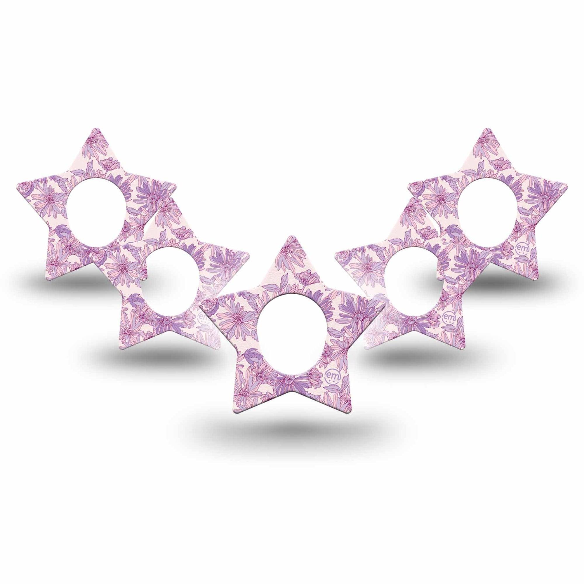 ExpressionMed Purple Daisy Dexcom G7 Star Shape Tape, Dexcom Stelo Glucose Biosensor System, 5-Pack Tape Lilac Tranquility Blooms, Overlay Patch CGM Design