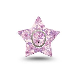 ExpressionMed Purple Daisy Dexcom G7 Star Shape Tape, Dexcom Stelo Glucose Biosensor System, Single Tape and Single Sticker Lilac Tranquility Blooms, Overlay Patch CGM Design