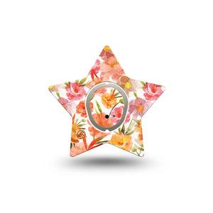 ExpressionMed Peach Dusk Dexcom G7 Star Shape Tape, Dexcom Stelo Glucose Biosensor System, Single Tape and Single Sticker Sunflower Mocha Florals, Overlay Patch CGM Design