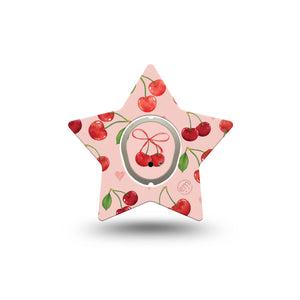 ExpressionMed Cherries Dexcom G7 Star Shape Tape, Dexcom Stelo Glucose Biosensor System, Single Tape and Single Sticker Cute Cherries, Overlay Patch CGM Design