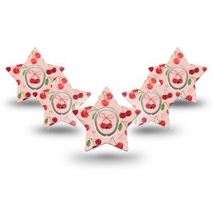 ExpressionMed Cherries Dexcom G7 Star Shape Tape, Dexcom Stelo Glucose Biosensor System, 5-Pack Tape and 5-Pack Sticker Summer Fruit, Overlay Patch CGM Design