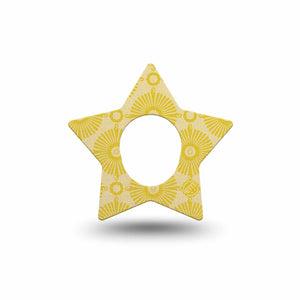 ExpressionMed Yellow Sundress Dexcom G7 Star Shape Tape, Dexcom Stelo Glucose Biosensor System, Single Tape Golden Sunbursts Pattern, Overlay Patch CGM Design