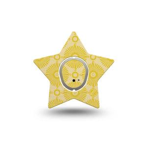 ExpressionMed Yellow Sundress Dexcom G7 Star Shape Tape, Dexcom Stelo Glucose Biosensor System, Single Tape and Single Sticker Golden Sunbursts Pattern, Overlay Patch CGM Design