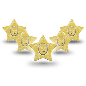 ExpressionMed Yellow Sundress Dexcom G7 Star Shape Tape, Dexcom Stelo Glucose Biosensor System, 5-Pack Tape and 5-Pack Sticker Beaming Gold Shapes, Overlay Patch CGM Design