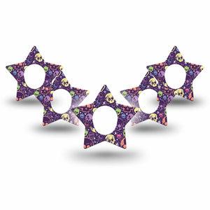 ExpressionMed Neon Skulls Dexcom G7 Star Shape Tape, Dexcom Stelo Glucose Biosensor System, 5-Pack Tape, Art Skulls Stars, Overlay Patch CGM Design