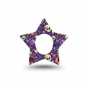 ExpressionMed Neon Skulls Dexcom G7 Star Shape Tape, Dexcom Stelo Glucose Biosensor System, Single Tape Vivid Neon Skull Print, Overlay Patch CGM Design