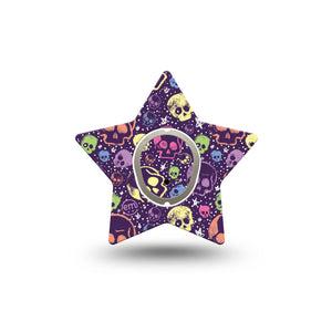 ExpressionMed Neon Skulls Dexcom G7 Star Shape Tape, Dexcom Stelo Glucose Biosensor System, Single Tape and Single Sticker Vivid Neon Skull Print, Overlay Patch CGM Design