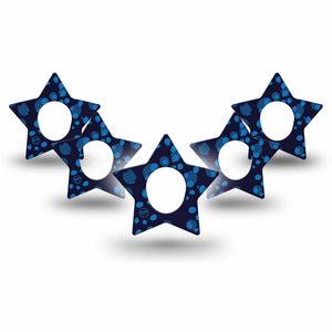 ExpressionMed Blue Drops Dexcom G7 Star Shape Tape, Dexcom Stelo Glucose Biosensor System,  5-Pack Tape Shades Of Blue Print, Overlay Patch CGM Design