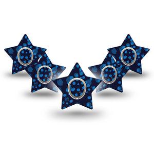 ExpressionMed Blue Drops Dexcom G7 Star Shape Tape, Dexcom Stelo Glucose Biosensor System,  5-Pack Tape and 5-Pack Sticker Shades Of Blue Print, Overlay Patch CGM Design