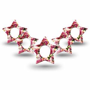 ExpressionMed Maroon Flowers Dexcom G7 Star Shape Tape, Dexcom Stelo Glucose Biosensor System,  5-Pack Tape Crimson Flowers, Overlay Patch CGM Design