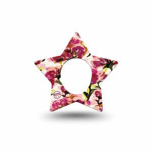 ExpressionMed Maroon Flowers Dexcom G7 Star Shape Tape, Dexcom Stelo Glucose Biosensor System, Single Tape Dark Red Floaty Florals, Overlay Patch CGM Design