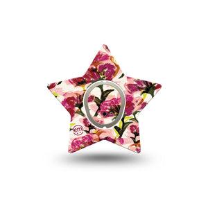 ExpressionMed Maroon Flowers Dexcom G7 Star Shape Tape, Dexcom Stelo Glucose Biosensor System, Single Tape and Single Sticker Dark Red Floaty Florals, Overlay Patch CGM Design